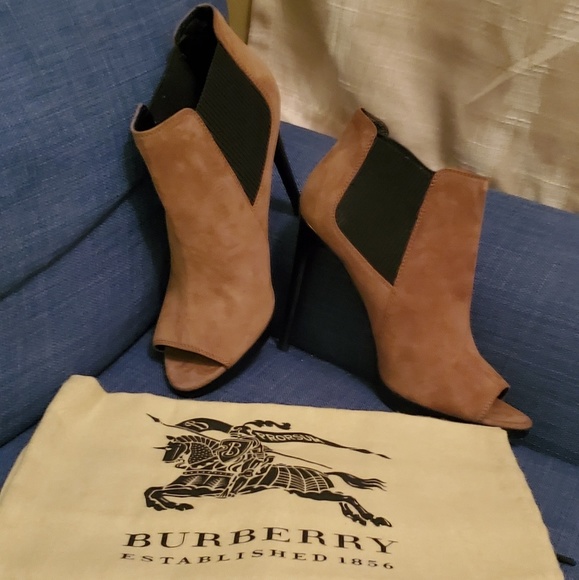 Burberry Shoes - NWOB Burberry Stiletto Peep Toe Suede Booties